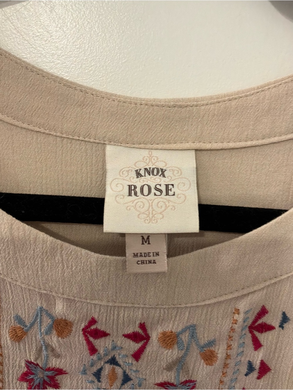 Knox Rose Beige Short Sleeve Embroidered Blouse - Picture 3 of 3